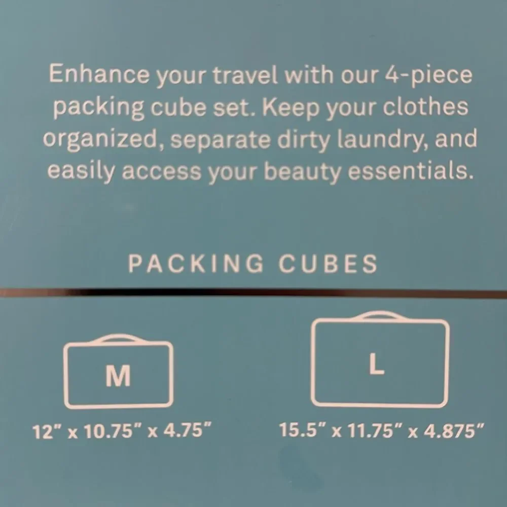 bliss Blue Green Blush Pink Mesh Stripe 4pc Travel Packing Cube Set